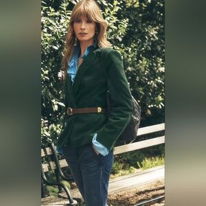 NWOT Ann Taylor Dark Green Corduroy Blazer with Brown Elbow Patches Size 10P